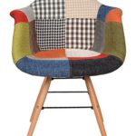 ts-ideen 1 x Design Klassiker Patchwork Sessel Retro 50er Jahre Barstuhl Wohnzimmer Küchen Stuhl Esszimmer Sitz Holz Metall Bunt