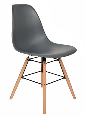 1 x Design Klassiker Stuhl Retro 50er Jahre Barstuhl Küchenstuhl Esszimmer Wohnzimmer Sitz in Grau mit Holz