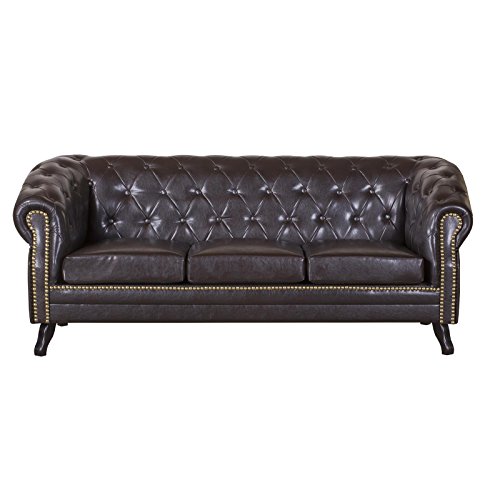 3-Sitzer Chesterfield Sofa Couch Garnitur ENIO, Kunstleder in antikbraun englischer Stil