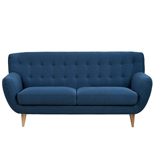 AC Design Furniture Sofa 3-Sitzer Stoff mit gesteppter Rückenlehne und Holzbeinen Saxon