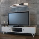 ASPEN Wohnwand - Weiß / Nussbaum - TV Lowboard mit Wandregal in modernem Design