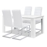 Agionda® Esstisch + Stuhlset : 1 x Esstisch Toledo 140 x 90 Weiss + 4 Freischwinger Kunstleder weiss