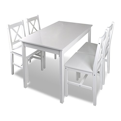 Anself Esstischgruppe Tischgruppe aus Holz mit 4 Stühlen und Esstisch Weiß