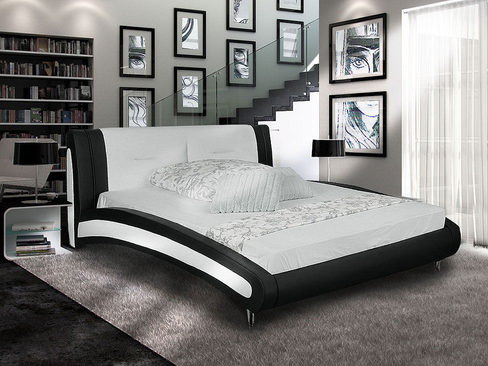 BELINDA Designer Doppelbett Polsterbett Lederbett Leder Bett schwarz-weiß Betten