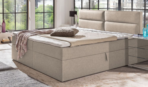 Boxspringbett Bett mit Bettkasten 180x200cm beige Strukturstoff Neu 357056