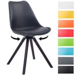 CLP Design Retro-Stuhl TROYES RUND mit Kunstlederbezug und hochwertiger Sitzfäche | 360° drehbarer Stuhl mit Schalensitz und massiven Holzbeinen | In verschiedenen Farben erhältlich Schwarz, Holzgestell Farbe Walnuss, Form rund