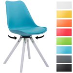 CLP Design Retro-Stuhl TROYES Holzgestell, Weiß Rund, Kunststoff-Lehne, Kunstleder-Sitz gepolstert drehbar