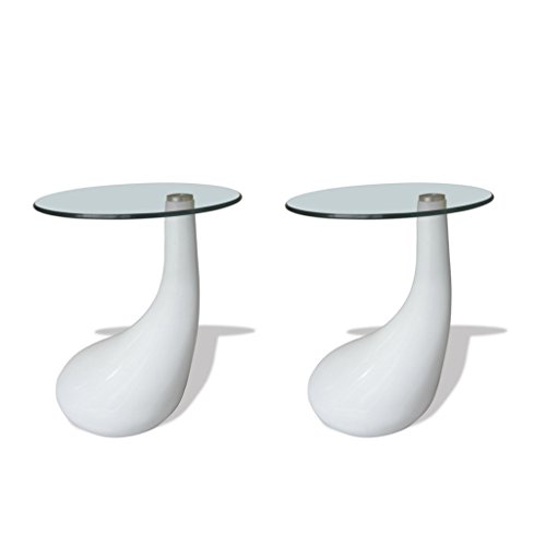 CRAVOG Design Couchtisch Hochglanz Weiß 2 Beistelltisch Glas Tisch Set