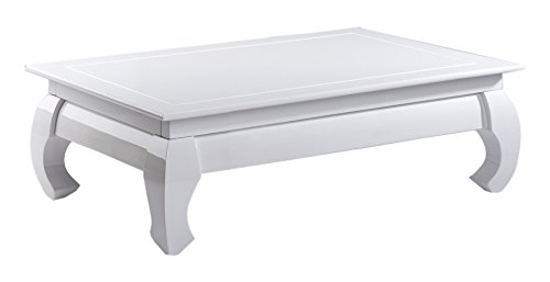 CAVADORE Couchtisch OPIUM 02/Niedriger Tisch mit schwungvollen Füßen in modernem Design/Hochglanz Weiß lackiert/60 x 110 x 38 cm (T x B x H)