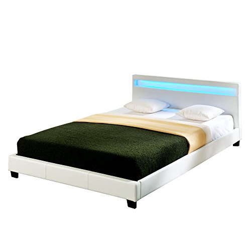 Corium LED Polsterbett (Paris) (weiss)(140x200cm) modernes Bett / Kunst - Leder / mit Lattenrost /