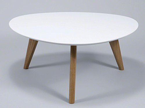 Couchtisch Nierentisch Design Gestell Eiche hell Tischplatte Weiß matt