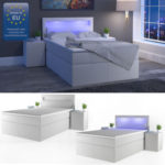 Design Boxspringbett LED Doppelbett Bett Hotelbett PU/Leder 140x200 cm weiß
