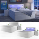 Design Boxspringbett LED Doppelbett Bett Hotelbett PU/Leder 180x200 cm weiß