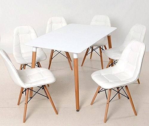 Design Holztisch Esstisch "Nolan" 120x80 Weiß Holzfüße Retro