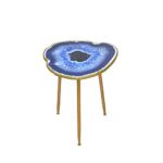 Designertisch mit organischer Platte Blau Gold Pharao24