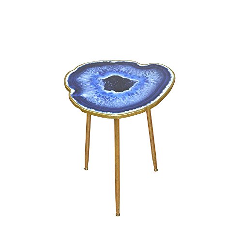 Designertisch mit organischer Platte Blau Gold Pharao24