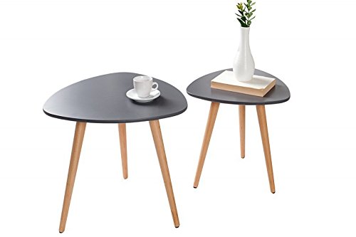 DuNord Design Beistelltisch Couchtisch 2er Set STOCKHOLM graphit Retro Design Nierenform Tisch