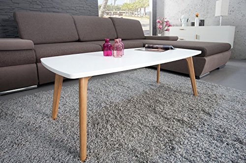 DuNord Design Couchtisch Beistelltisch STOCKHOLM weiss Buche 110cm 70er Retro Design Tisch