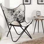 DuNord Design Sessel Stuhl TEXAS Kuhfell schwarz weiss Lounge Esszimmer Butterfly Klappstuhl Loungesessel