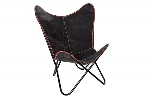 DuNord Design Sessel Stuhl TEXAS Leinen schwarz Eisengestell Loungesessel Butterfly Klappstuhl
