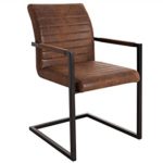 DuNord Design Stuhl Esszimmerstuhl VIENNA m Armlehnen Freischwinger Vintage braun Eisen