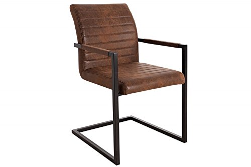 DuNord Design Stuhl Esszimmerstuhl VIENNA m Armlehnen Freischwinger Vintage braun Eisen