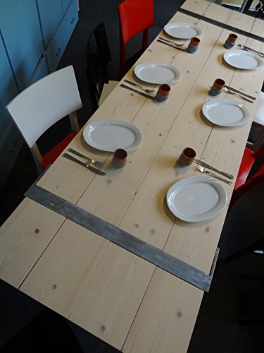 Esstisch mit Stahluntergestell, Loft, massiv, weiß gekalkt