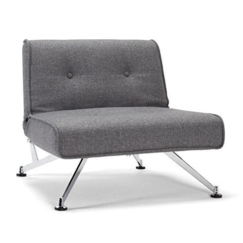 Innovation Clubber Sessel, dunkelgrau Bezug 563 Twist Charcoal Beine Stahl verchromt Liegefläche 115 x 90cm