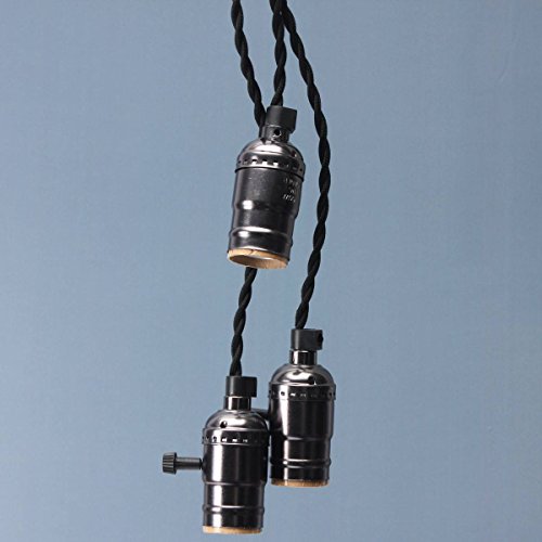 KINGSO E27 Lampenfassung Vintage Edison Pendelleuchte Hängelampe Kronleuchte Seilleuchte mit drei Fassungen und Schalter(ohne Birne)