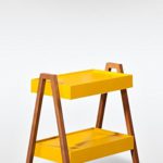 Massivholz Beistelltisch Couchtisch INNOVIA gelb nussbraun 58 x 34 x 54 cm Designer Wohnzimmer Tisch