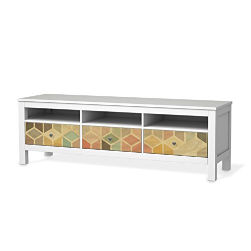 Möbeldeko für IKEA Hemnes TV-Bank 3 Schubladen | Deko-Folie Klebefolie Sticker Tapete Möbel überkleben | kreative Wohnideen Wohnzimmer-Möbel Accessoires | Design Motiv 3D Retro