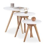 Relaxdays Beistelltisch 3er Set, Tischbeine aus Walnuss-Holz, weiße Tischplatte 50, 40 und 32 cm, im nordischen Design, weiß/natur