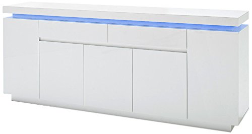 Robas Lund, Sideboard, Kommode, Ocean, Hochglanz/weiß, LED, inkl. Fernbedienung, 200 x 40 x 81 cm, 48985WW8