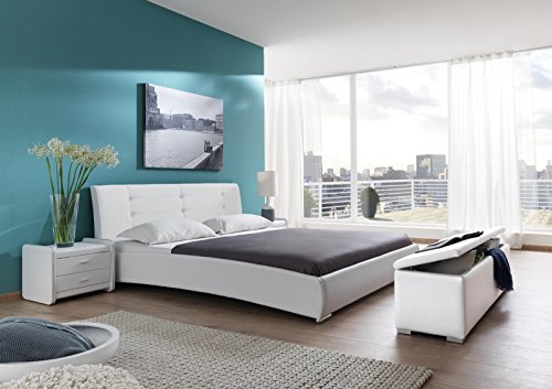 SAM® Polsterbett 120x200 cm Bastia, weiß, Bett mit gepolstertem, hohen Kopfteil, Chrom-Füße, als Wasserbett verwendbar