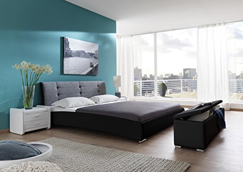 SAM® Design Polsterbett Bastia 180 x 200 cm in schwarz grau Kopfteil abgesteppt auch als Wasserbett verwendbar