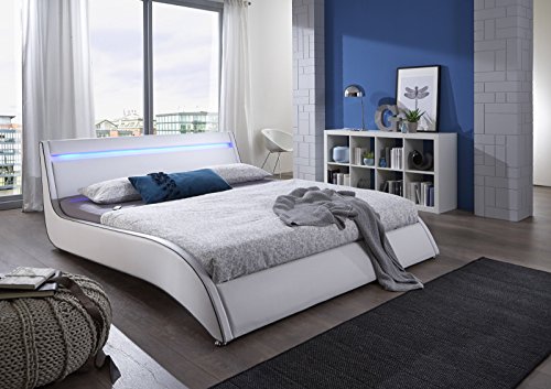 SAM® Design Polsterbett, Bett Suva LED in weiß, geschwungene Seitenlinie, LED-Leiste mit Farbwechsel, Chromfüße, als Wasserbett geeignet, modernes Design, 160 x 200 cm