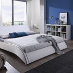 SAM® Design Polsterbett Bett Suva in weiß 180 x 200 cm geschwungene Seitenlinie mit schwarzen Akzenten, Chromfüße, als Wasserbett geeignet
