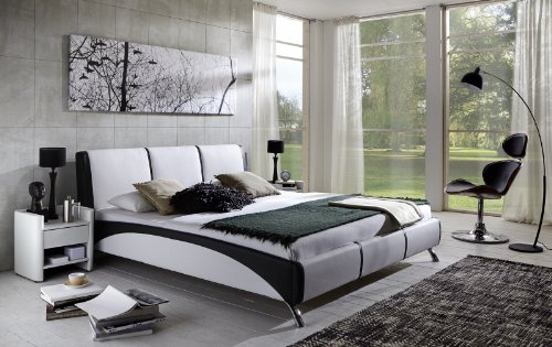 SAM® Design Polsterbett Funchal, 180 x 200 cm in weiß/schwarz, komfortable Rückenlehne, modernes Design mit SAMOLUX®-Bezug, Bett mit edlen Chromfüßen, auch als Wasserbett geeignet