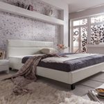 SAM® Design Polsterbett Pellisima, in weiß, mit SAMOLUX®-Bezug, Kopfteil im abgesteppten Design, Bett mit dunklen Füßen, auch als Wasserbett verwendbar, 140 x 200 cm