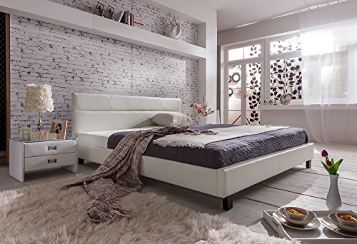 SAM® Design Polsterbett Pellisima, in weiß, mit SAMOLUX®-Bezug, Kopfteil im abgesteppten Design, Bett mit dunklen Füßen, auch als Wasserbett verwendbar, 140 x 200 cm