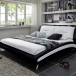 SAM® Design Polsterbett Silva in schwarz / weiß 200 x 200 cm Chrom farbene Füße Kopfteil gepolstert geschwungene Seitenteile modernes Design Wasserbett geeignet