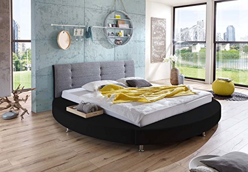 SAM® Design Rundbett Bastia, Bett in schwarz / grau, Kopfteil abgesteppt, mit Chromfüßen, auch als Wasserbett verwendbar, 180 x 200 cm