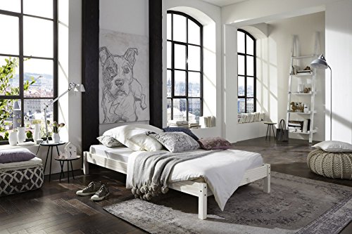 SAM® Futonbett, Gästebett Sina, weiß, aus Kiefernholz, massives Bett aus Kiefer, zeitlose Optik für Ihr Schlafzimmer, 90 x 200 cm