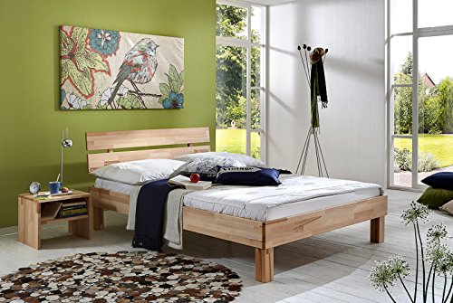 SAM® Massiv-Holzbett Johanna, Holz-Bett aus massiver Kernbuche, Bett mit geteiltem Kopfteil, natürliche widerstandsfähige Oberfläche, 160 x 200 cm