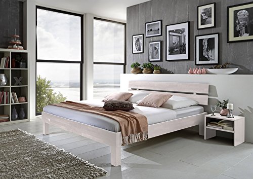 SAM® Massiv-Holzbett Jessica in Buche weiß, Bett mit geteiltem Kopfteil, natürliche Maserung, massive widerstandsfähige Oberfläche in edlem Weißton, 120 x 200 cm