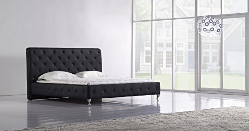 SAM® Polsterbett Genua in schwarz 200 x 200 cm Chrom farbene Füße Kopfteil mit Ziersteinen und im abgesteppte modernen Design Wasserbett geeignet
