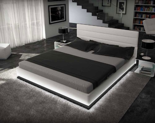 SAM® Polsterbett Ripani in weiß 160 x 200 cm Bettkasten mit Beleuchtung Kopfteil mit Ziernähten modernes Design Wasserbett geeignet