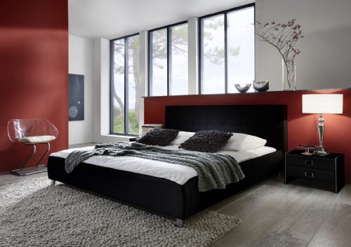 SAM® Polsterbett Zarah in schwarz 160 x 200 cm chromfarbene Füße Kopfteil im abgesteppten Design Wasserbett geeignet