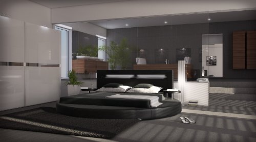 SAM® Rundbett Sanctuary in schwarz 180 x 200 cm inklusiv 2 Nachttischablagen Kopfteil mit Beleuchtung modernes abgerundetes Design Wasserbett geeignet
