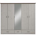Steens Group Hanstholm Kleiderschrank 5 türig, Kiefer massiv weiß lasiert, grau abgesetzt